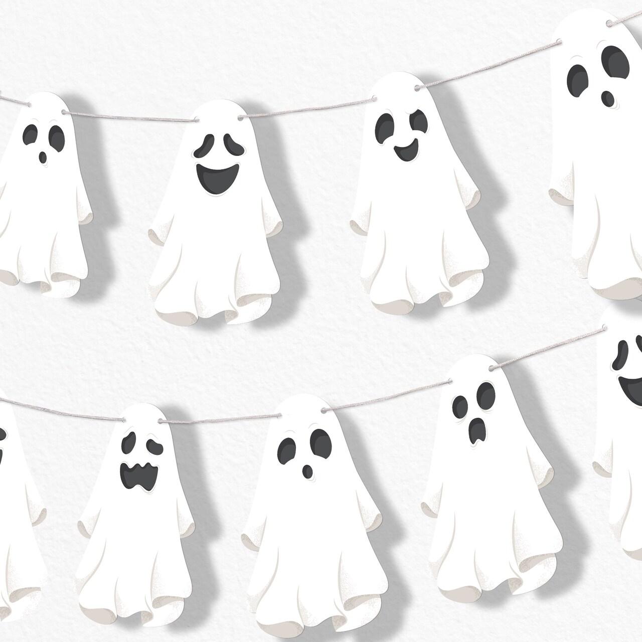 Big Dot of Happiness Spooky Ghost Garland Banner, Halloween Party Decorations Backdrop, 30 Feet of Cord, 15 Paper Ghost Shapes